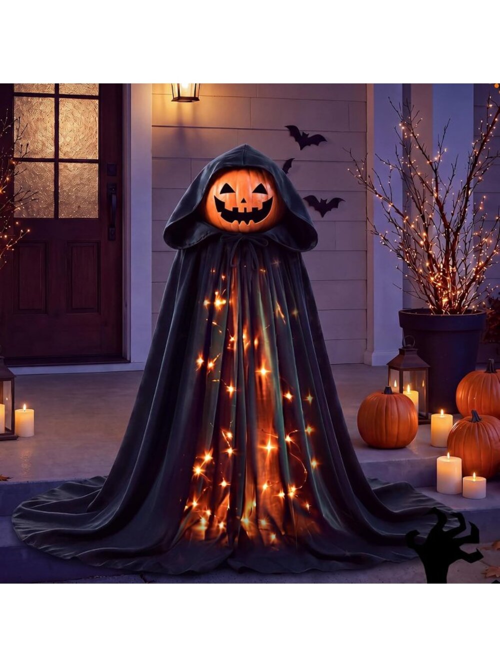 39 in Orange Black Lighted Pumpkin Halloween Decorations Outdoor for Front Porch